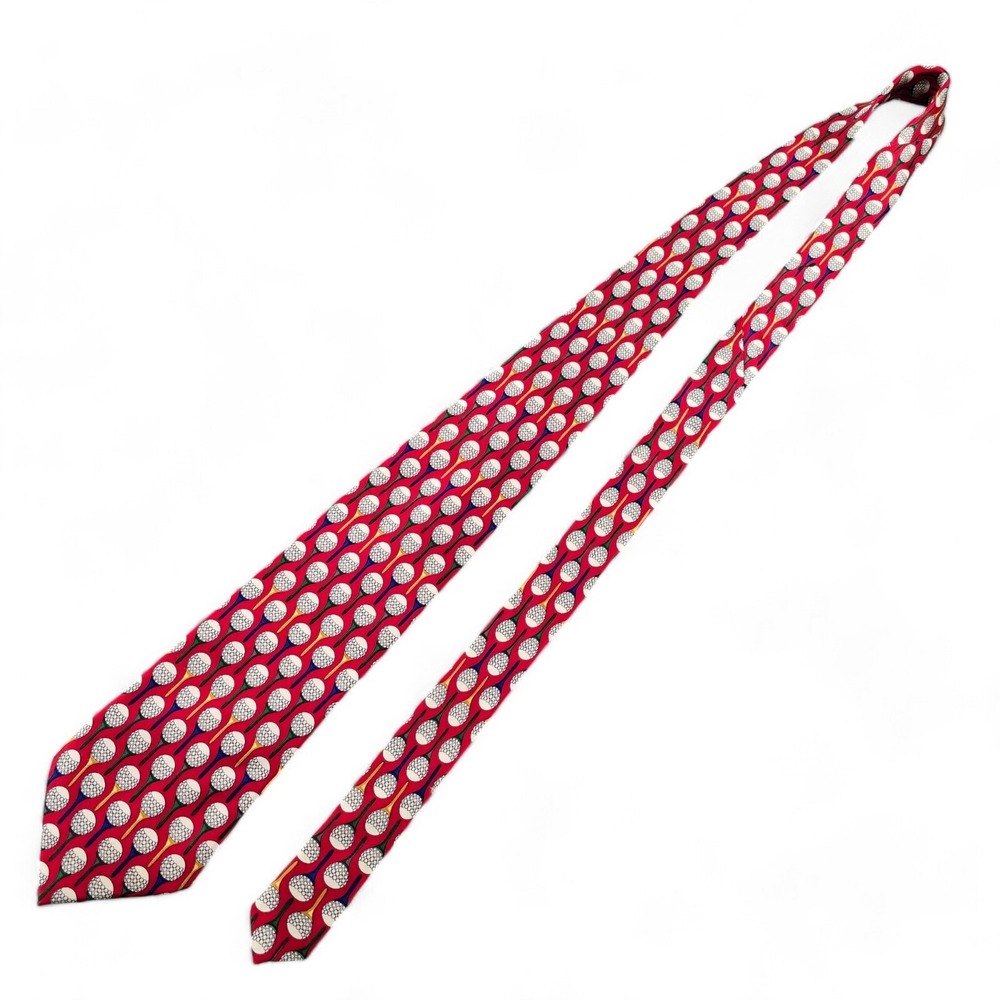 Utopia Mens Golf Ball Tee Novelty Silk Tie Red All Over Print Handmade 58x3.85